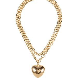 Bold Heart Pendant Long Chain Necklace